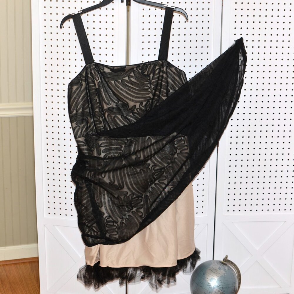 Plus Size 20W R&M Richards Black Mesh Over Nude Cocktail Party Full Skirt Dress - Picture 12 of 16